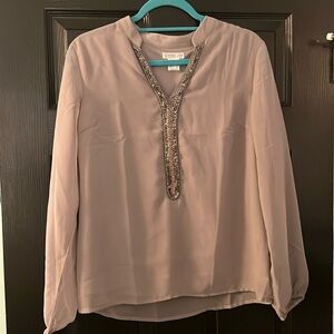 Gray Blouse V Neck Size Large!